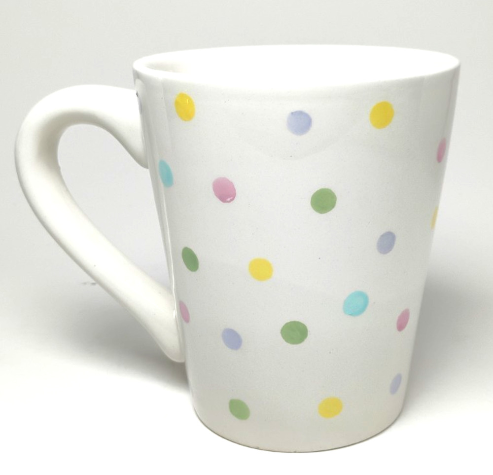 Hand Painted Pastel Polka Dot Ceramic Coffee Mug Easter Spring Cottagecore